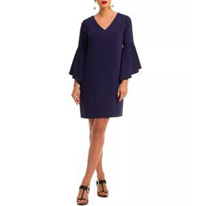 Laundry By Design Womens 6P Navy Bell Sleeve Dress With V-Neck & Open Back